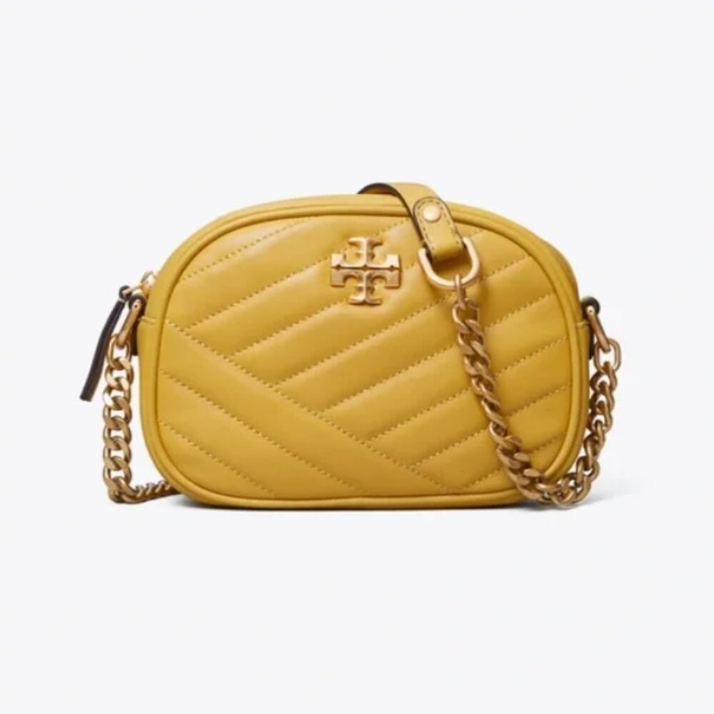Tory Burch yellow Kira Small Chevron camera Crossbody bag